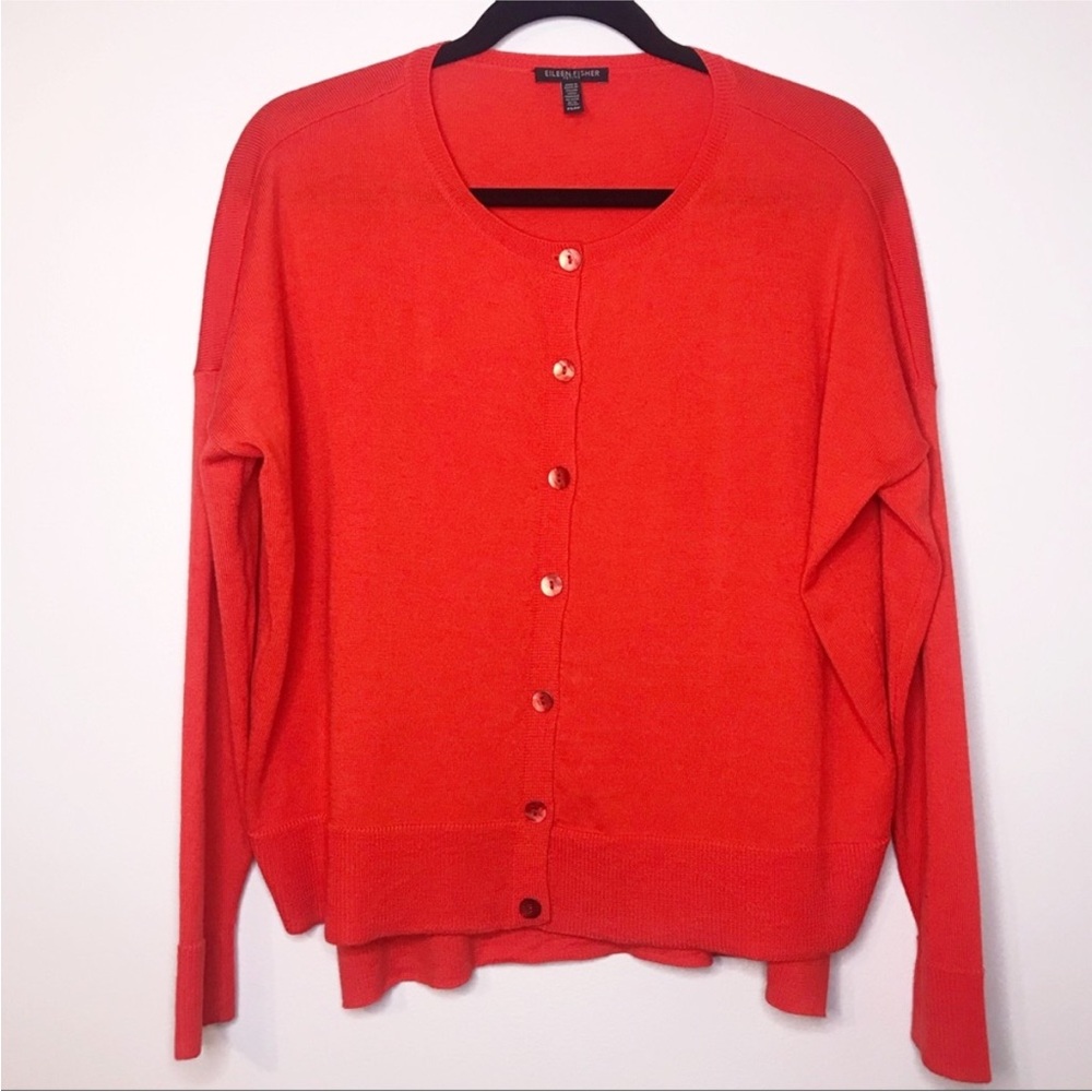 NEW! Eileen Fisher Red Merino Wool Cardigan Small